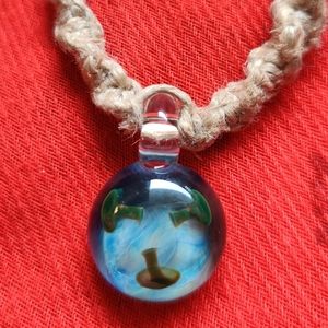 Mushroom Hemp Necklace Boho Hippy Glass